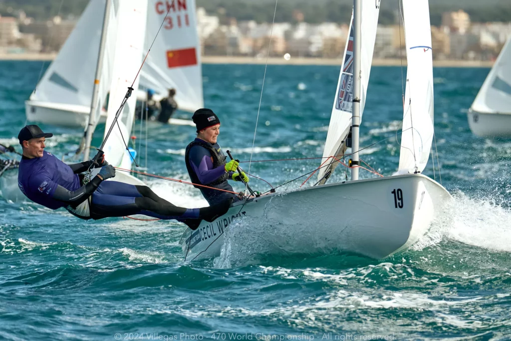 Vita Heathcote and Chris Grube during one of the heats at the 470 mixed world championships